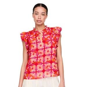 Marie Oliver Maison Popover Flutter Sleeve Top Guava Pink 1U10-177-207A Small S